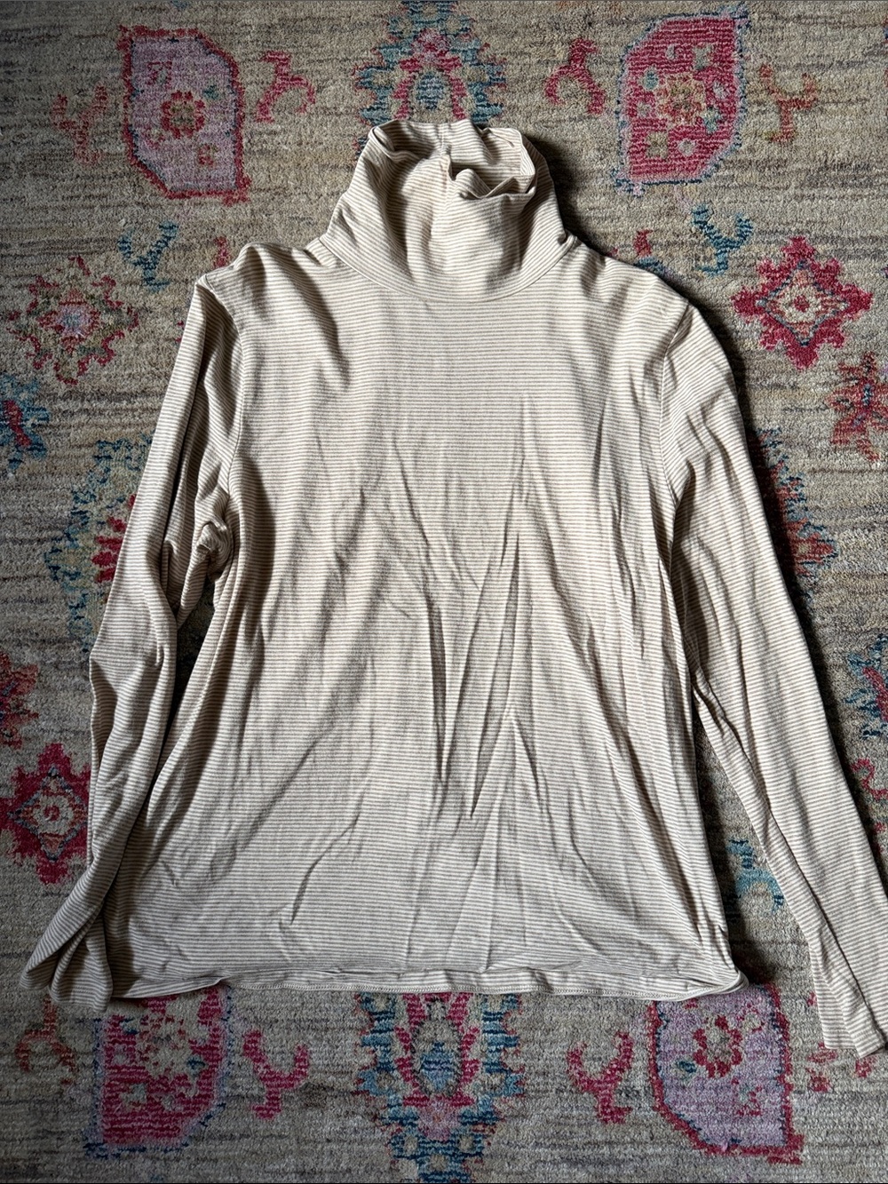Sonoma Beige Striped Turtleneck Sweater